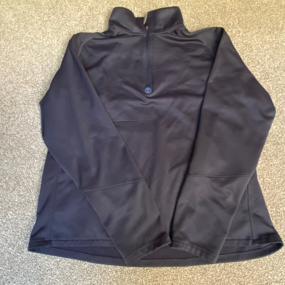 Timberland Quarter Zip Pullover Mens XL Navy Blue Fleece Lined Reflective Logo